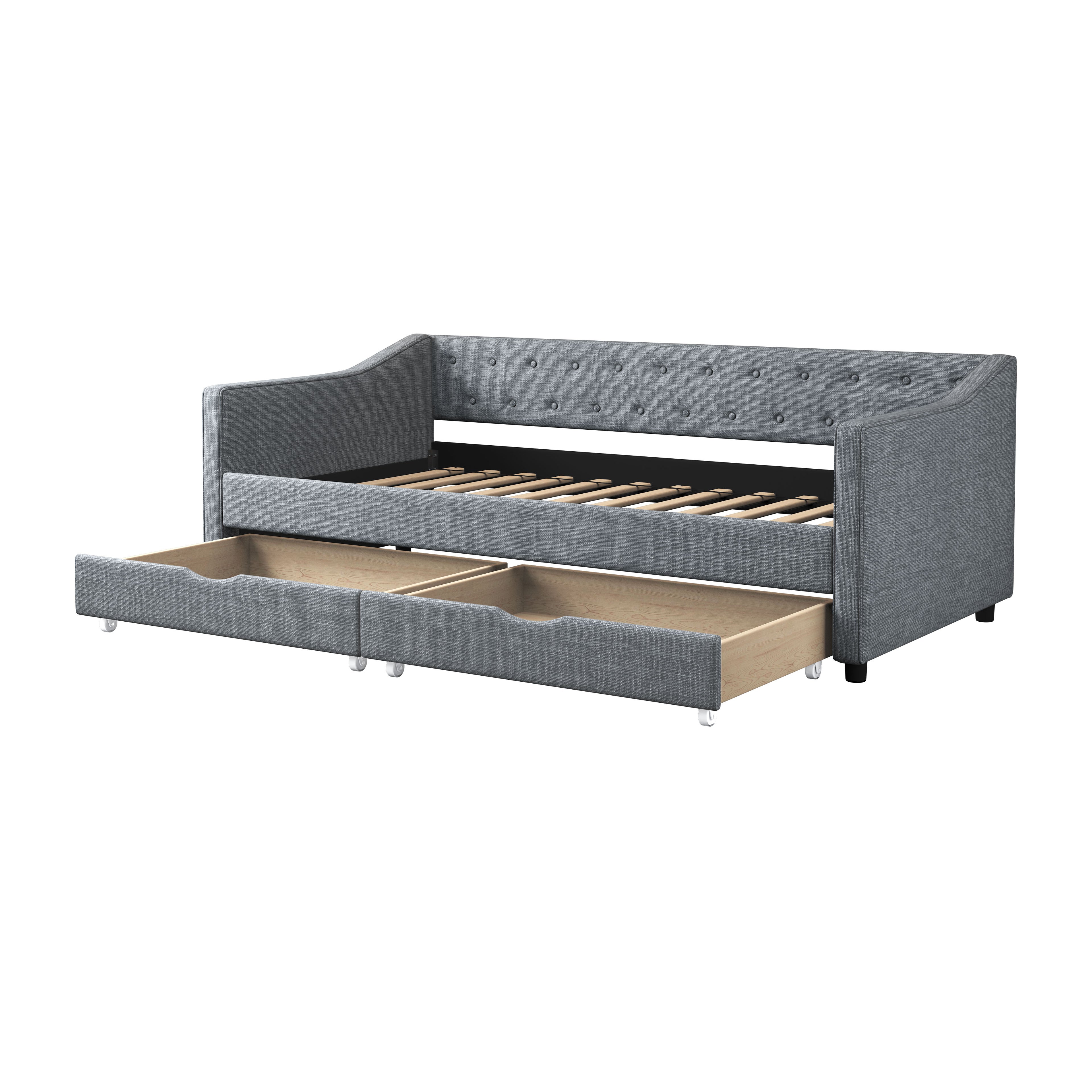 Twin Size Daybed with Drawers Upholstered Tufted Sofa Bed