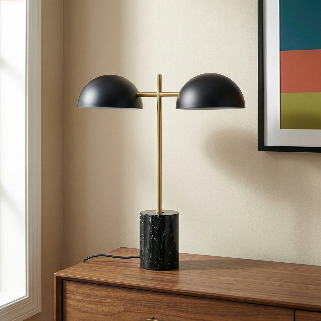 Black Table Lamp with On/Off Switch and Faux Marble Base
