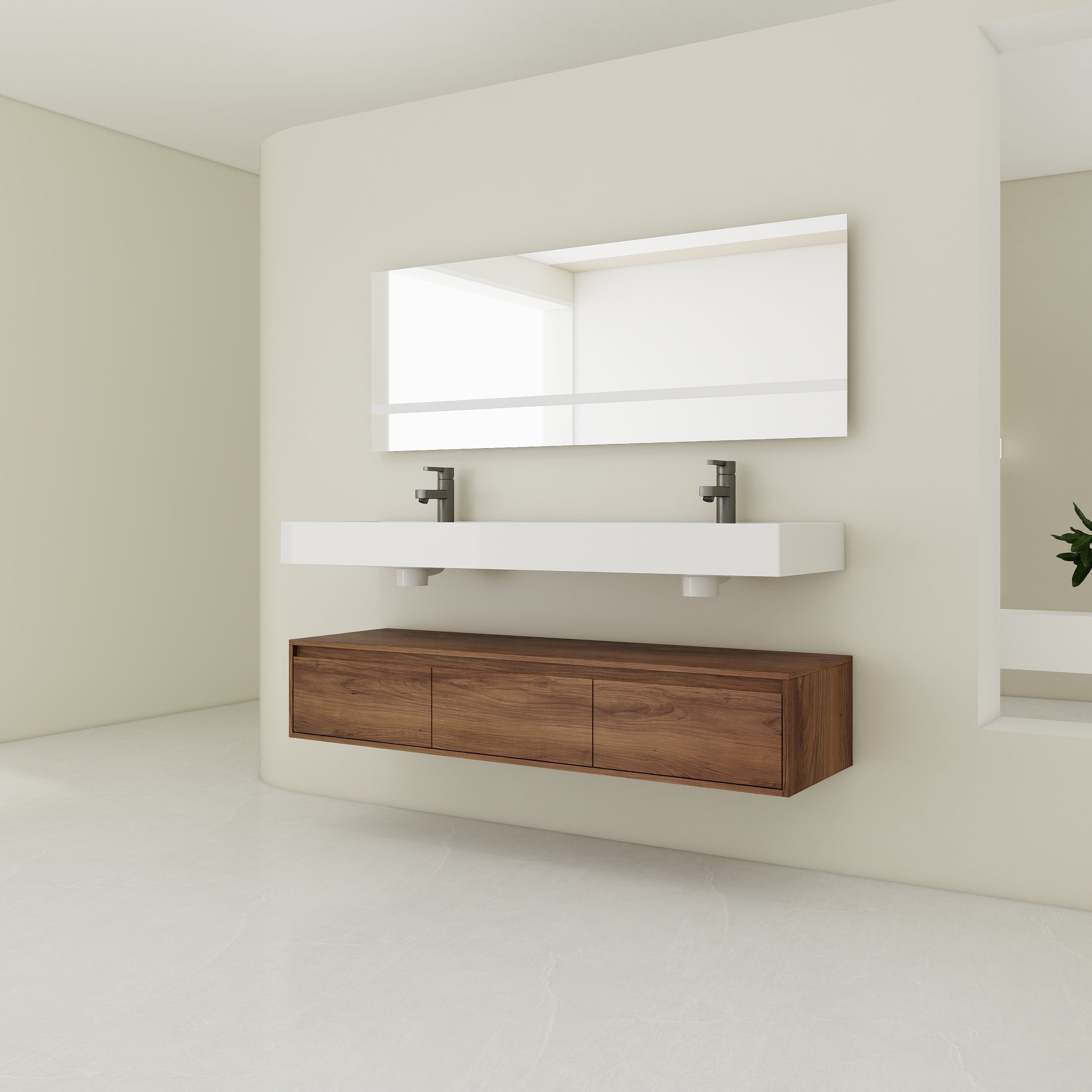 60 Inch Wall-Mounted Bathroom Vanity With Resin Sink