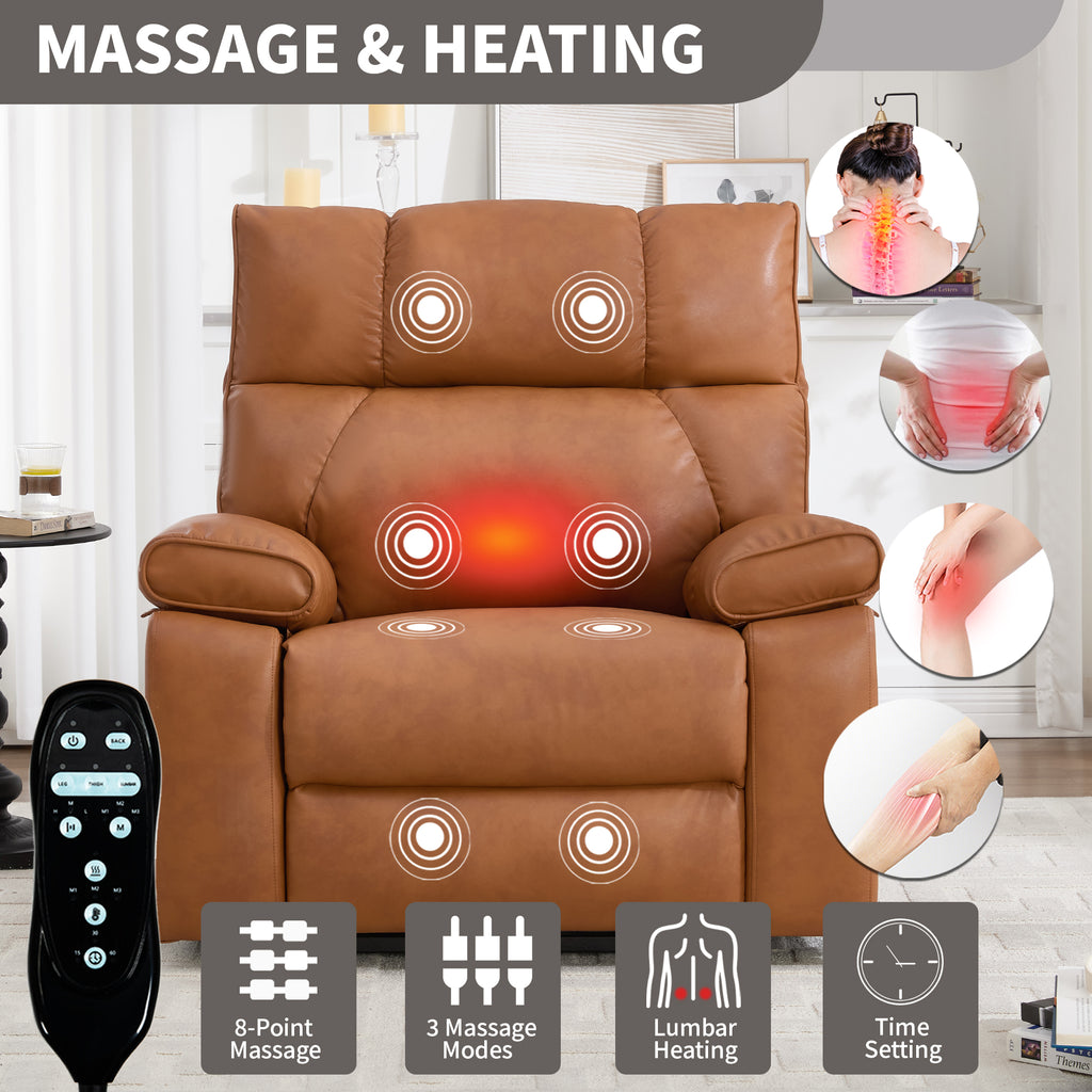Orange Leatheraire Heat Massage Dual Motor Recliner