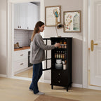 Black Tall Storage Cabinet with Glass Door & 2 Drawers