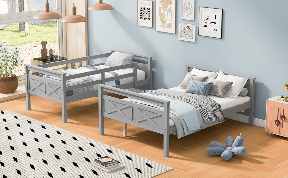 Twin Over Full Bunk Bed with Ladder, Safety Guardrail