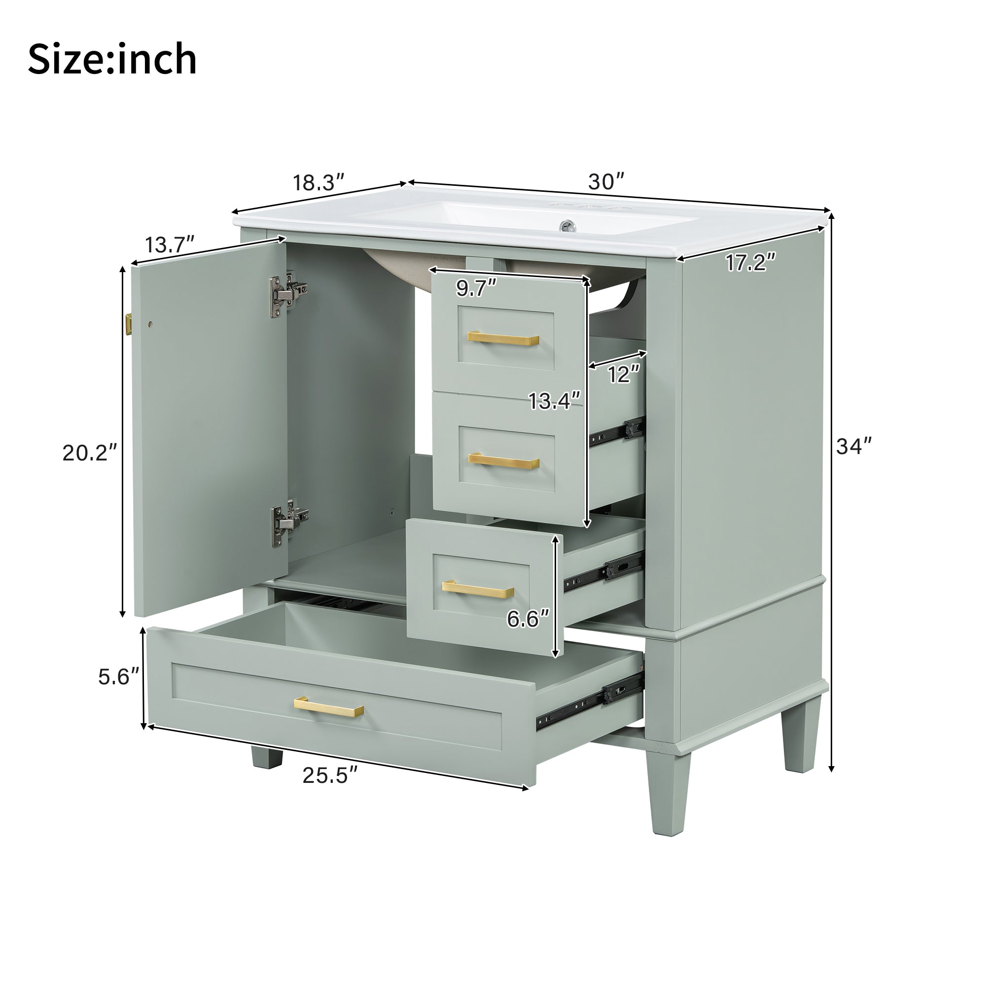 30" Bathroom Vanity in Green with Sink Combo Set