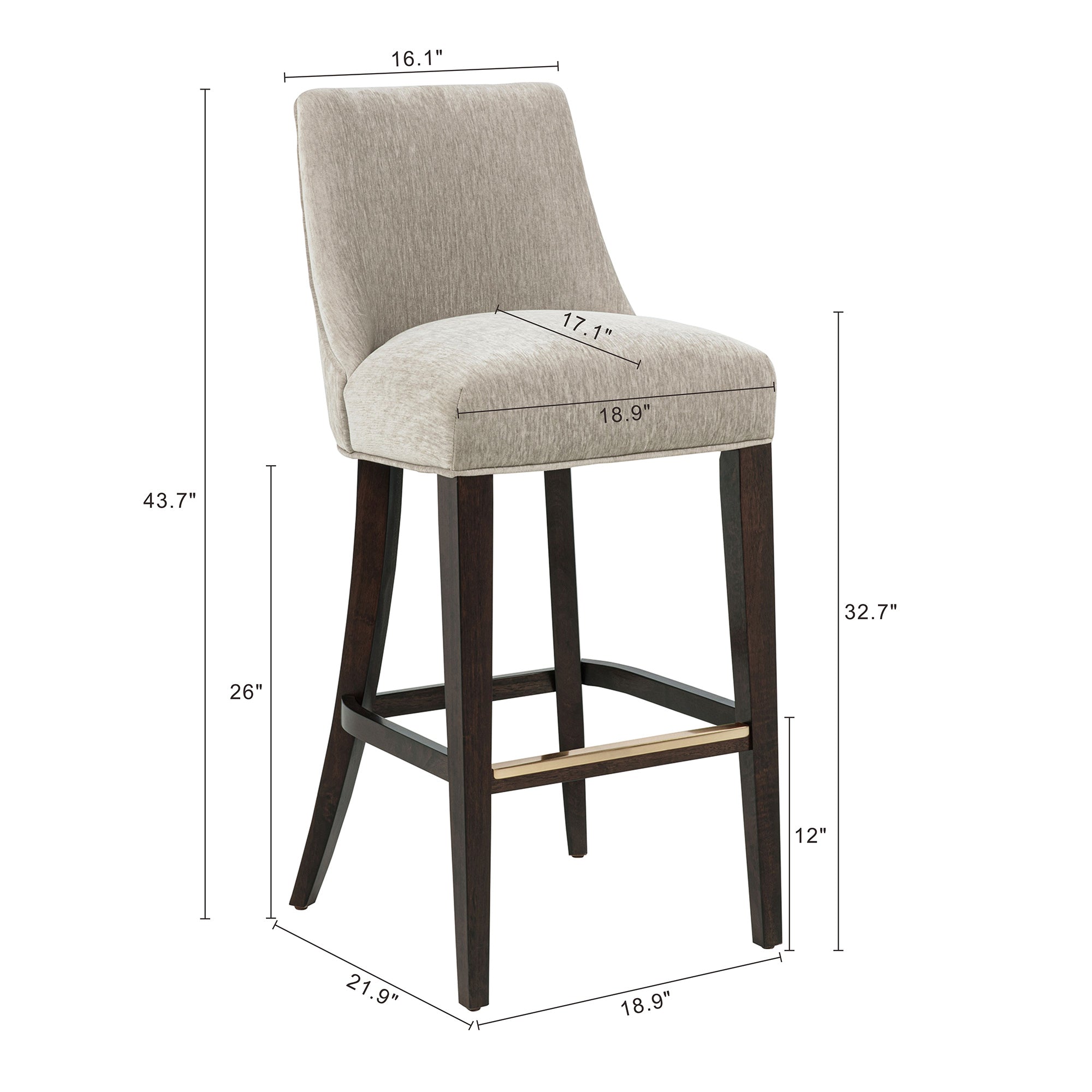 Beever Wood Upholstered Chenille Barstool
