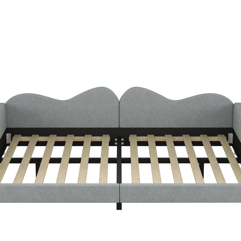 Full Size Upholstered Daybed in Gray Sherpa Fabric
