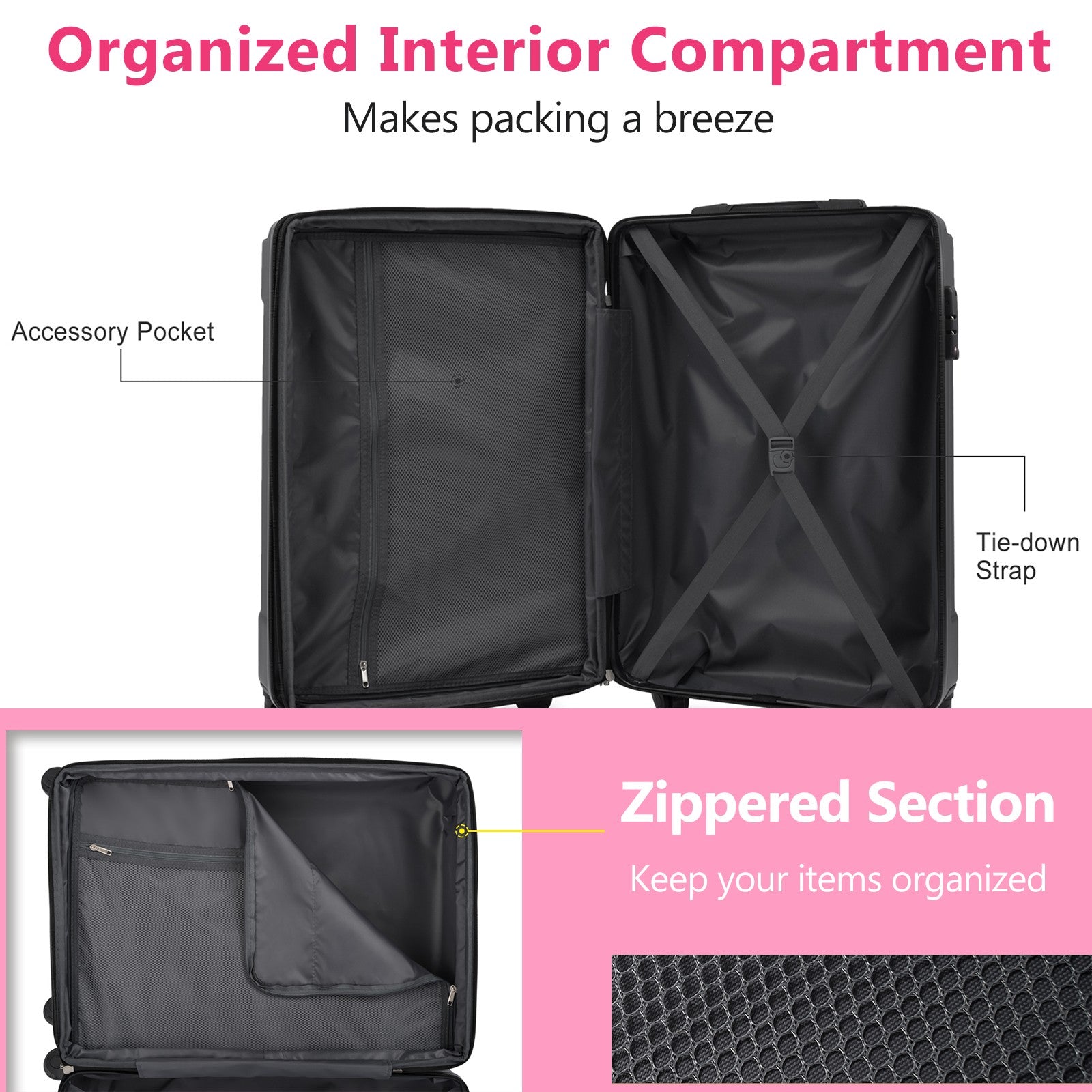 24 Inch Lightweight Hardshell Luggage - Pink