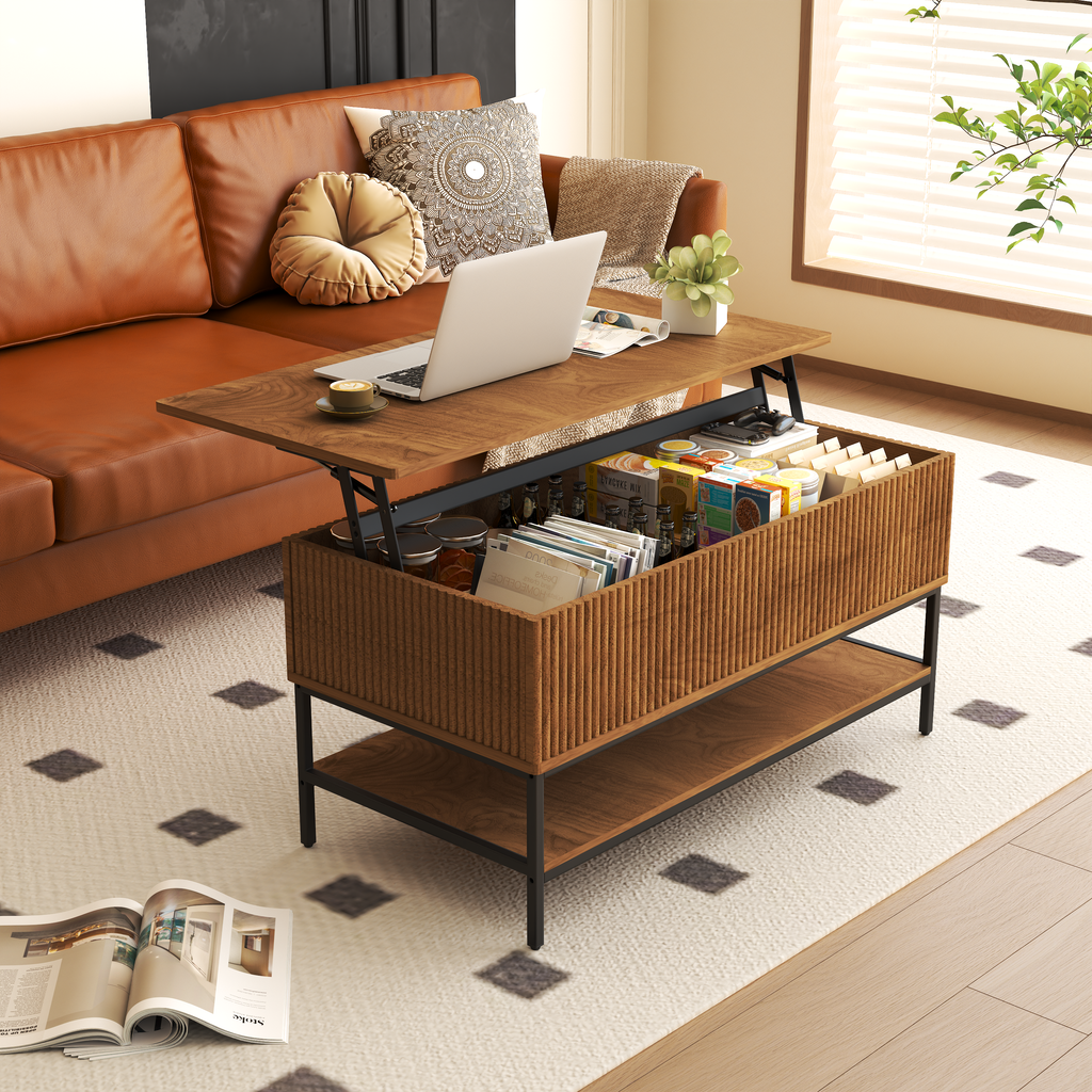 Lift Top Coffee Table 39.4 Inch Rectangle - Farmhouse Style