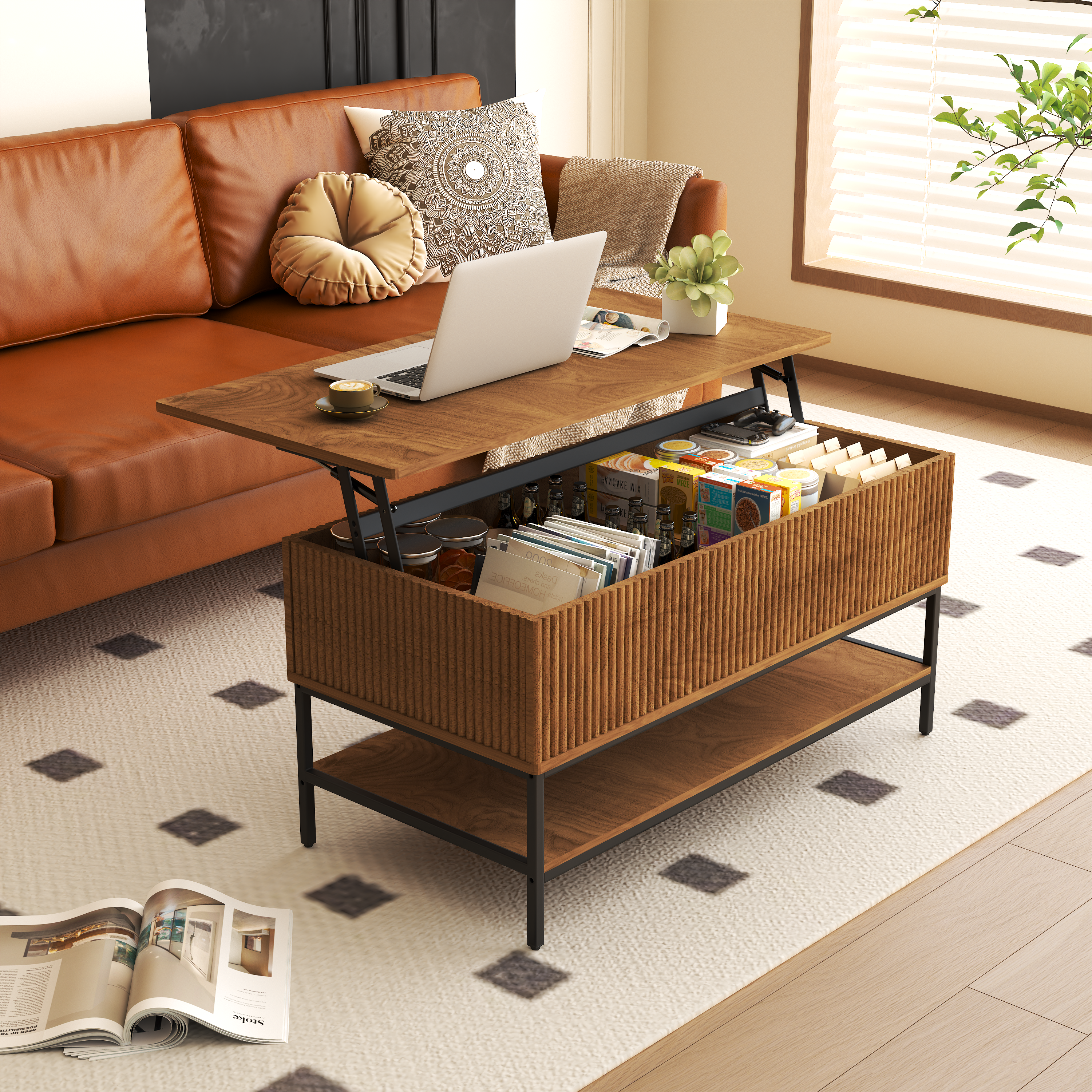 Lift Top Coffee Table 39.4 Inch Rectangle - Farmhouse Style
