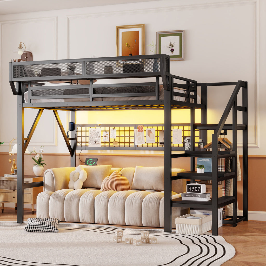 Full Size Loft Bed with Charging Station