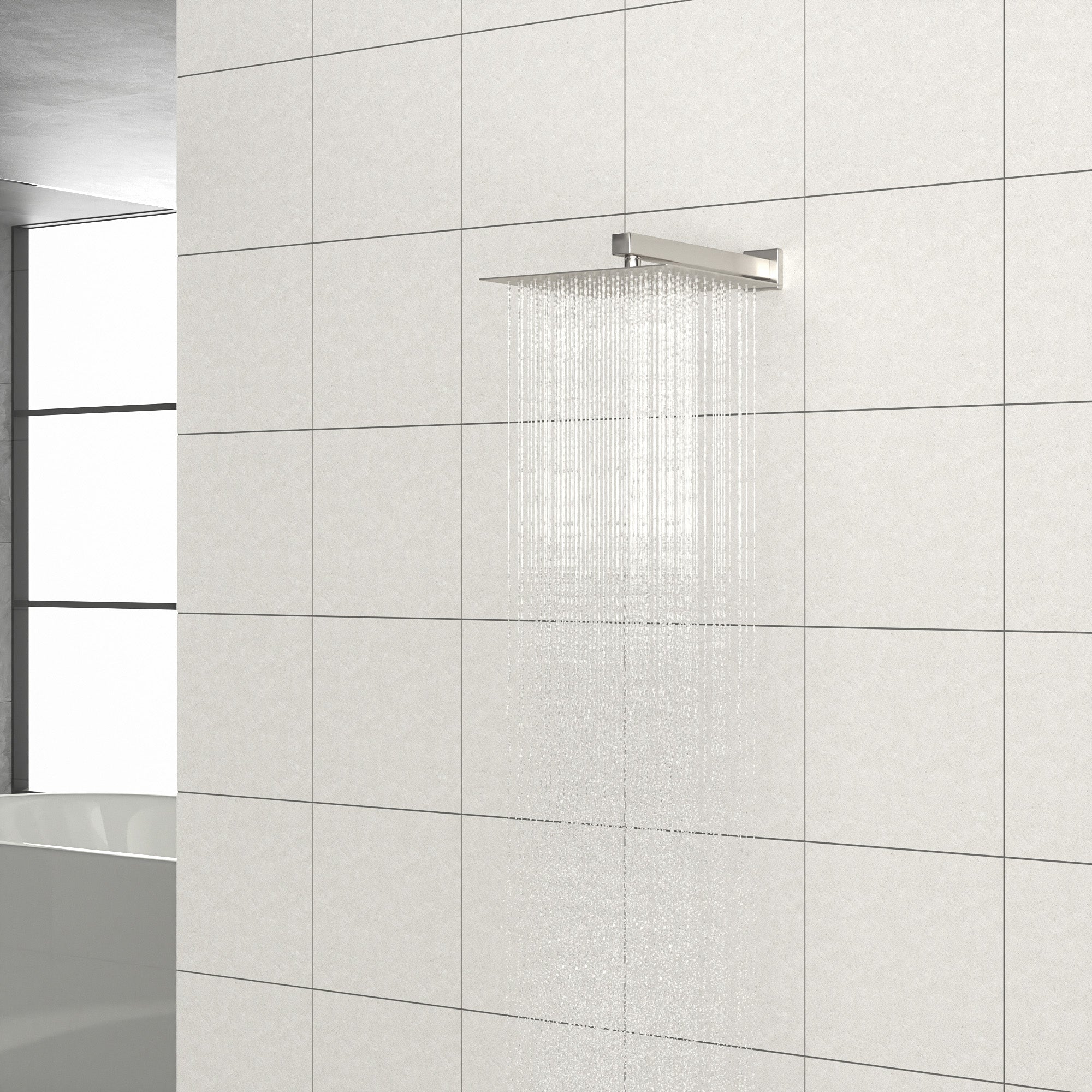 16" Wall Mounted Shower Arm with Flange, Brushed Nickel