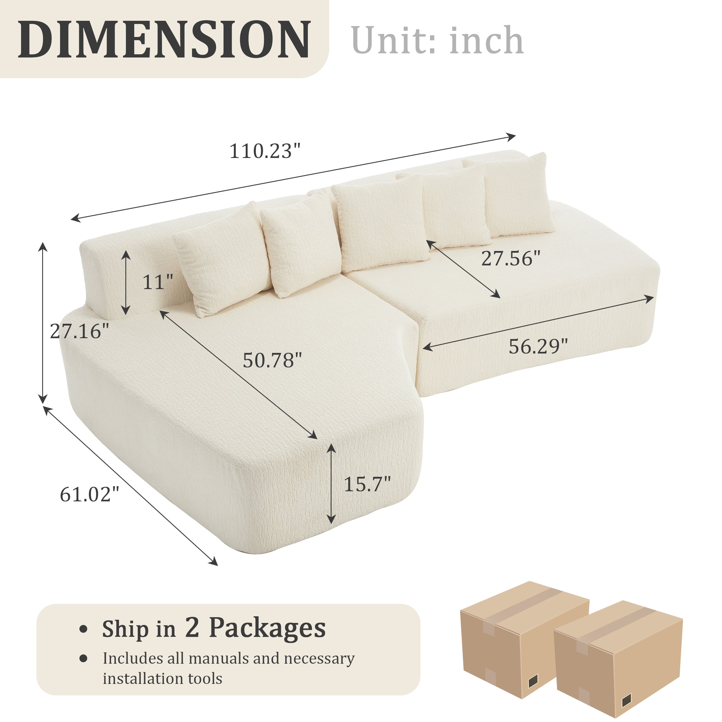 Compression Sectional Couch with Comfy Chaise