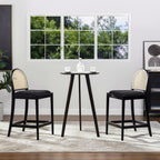 Panama 26.5" Curved Back Cane Rattan Counter Stool, Set of 2, Ebony