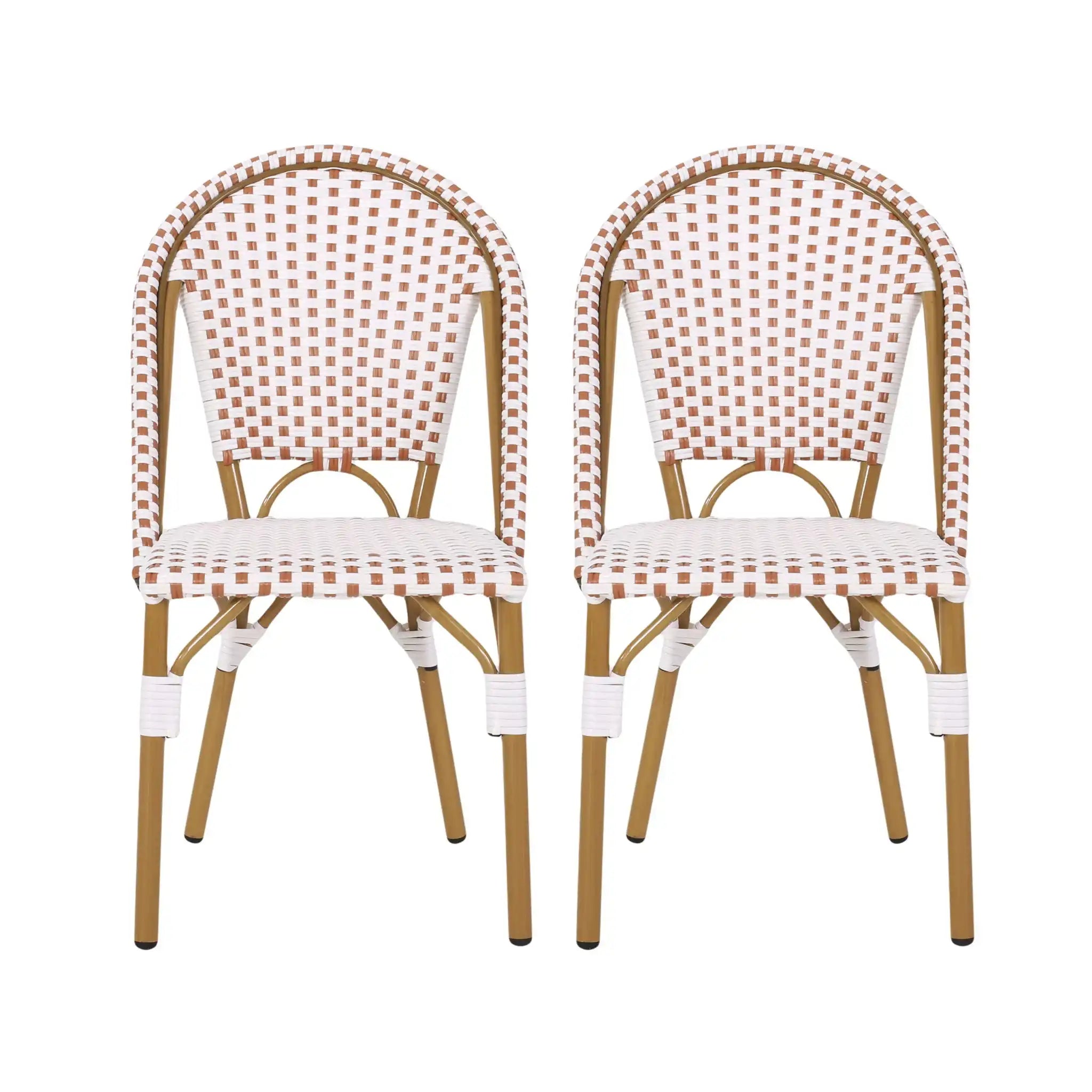 Outdoor Rattan and Aluminum French Bistro Chairs Set