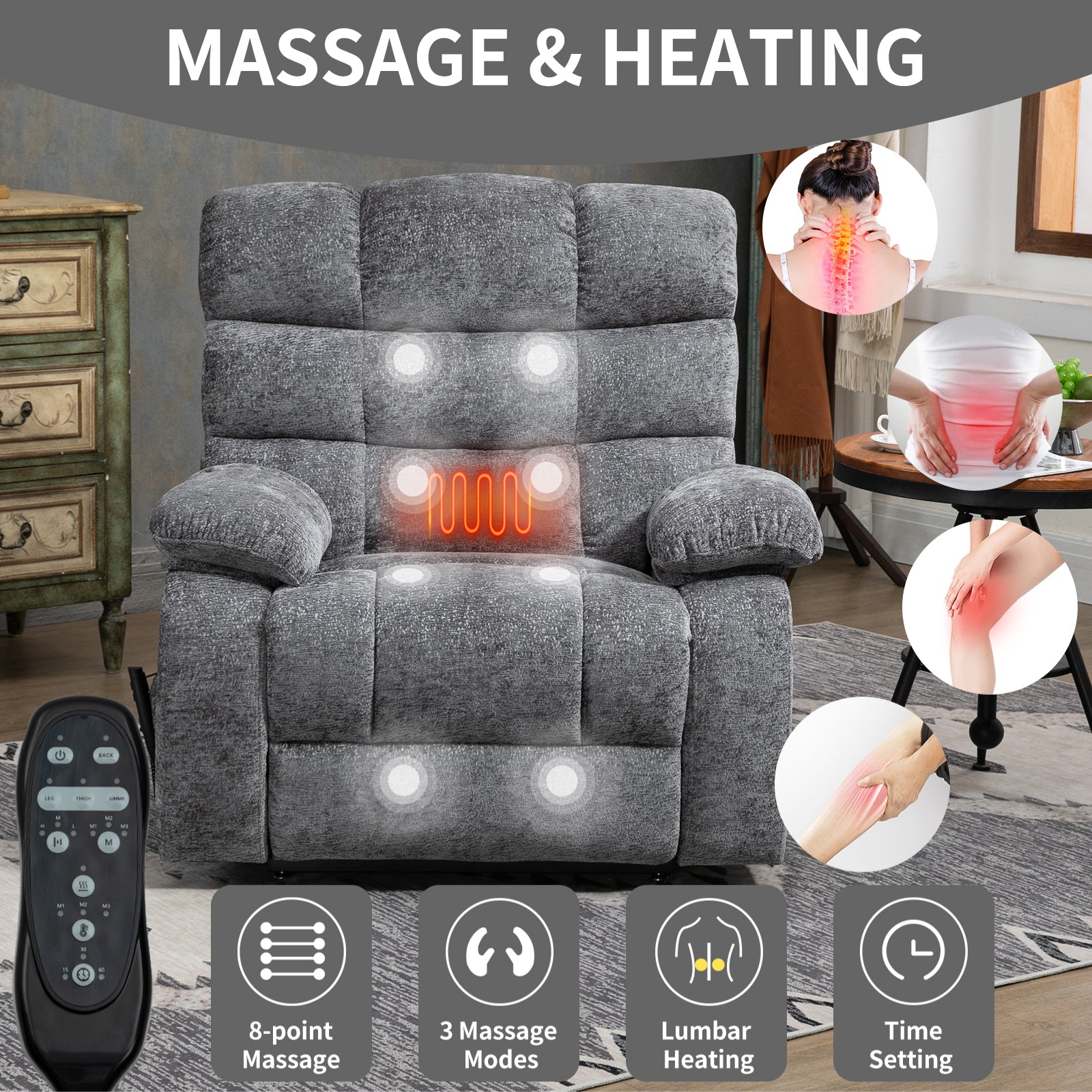 Lift Recliner Chair with Heat Massage - Dual Motor
