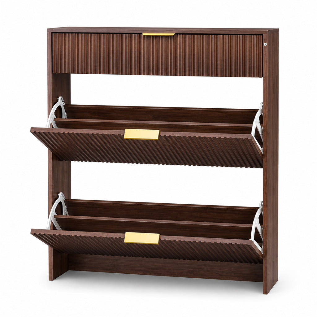 Narrow Fluted Shoe Storage Cabinet for Entryway