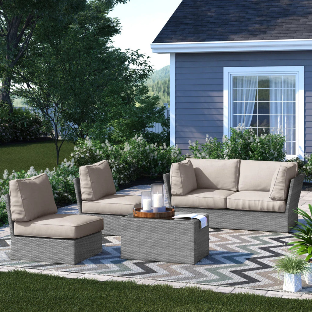 Fully Assembled Wicker Patio Seating Group for 4 with Cushions