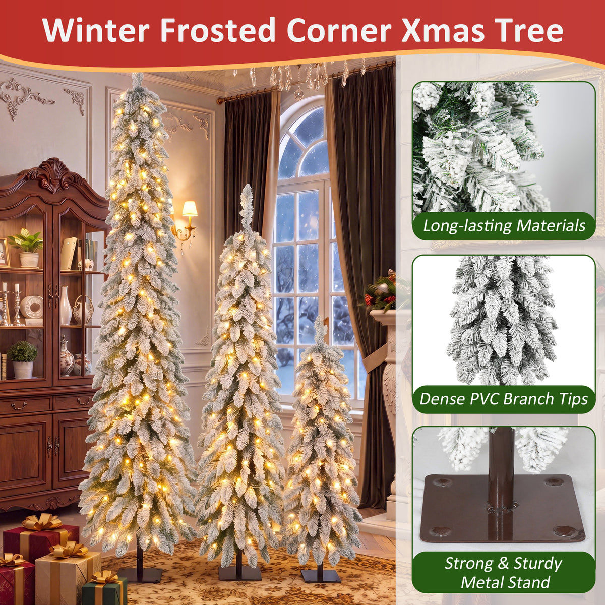 Snow Flocked Pre-Lit Pencil Christmas Tree
