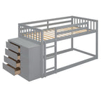 Twin Over Twin Bunk Bed with 4 Drawers and 3 Shelves - Gray