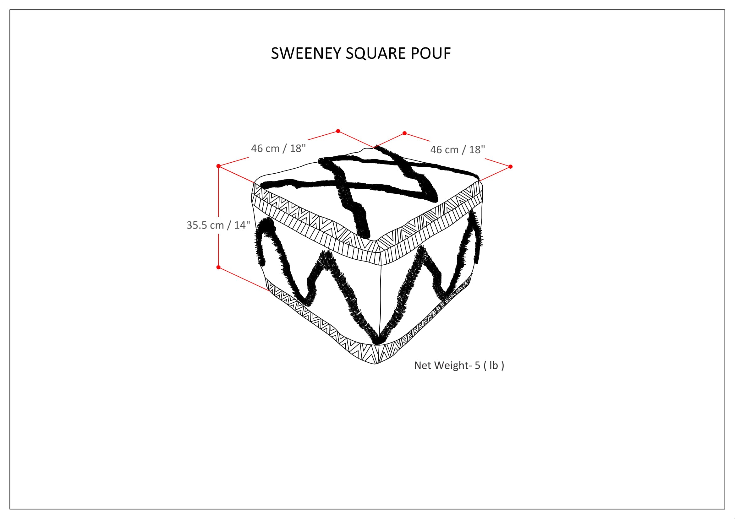 Sweeney 18 Inch Wide Square Pouf