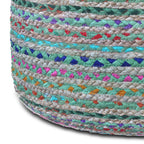 Margo 20 Inch Wide Round Pouf in Multi-Green Handwoven Jute and Cotton