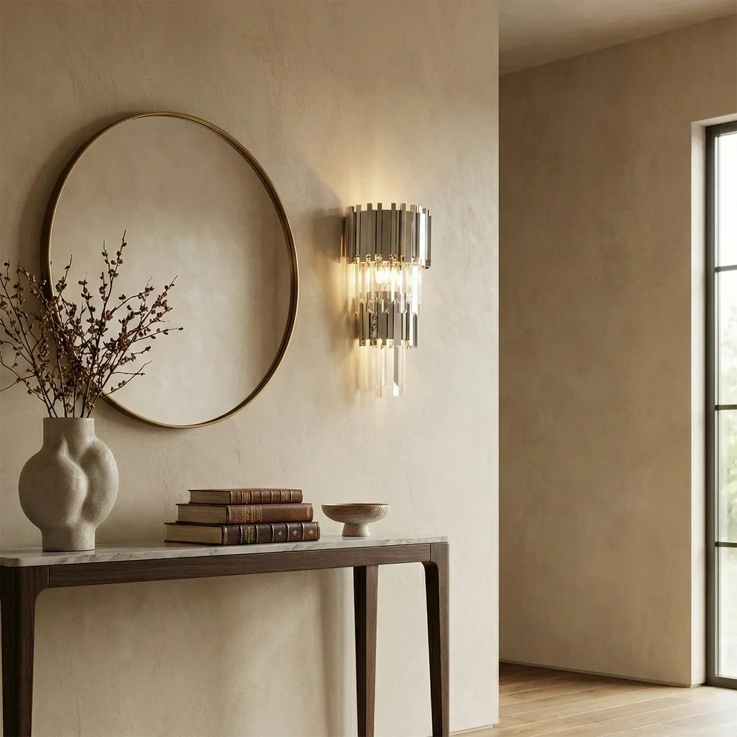 Art Deco Crystal Wall Sconce Gold Chrome – Empire Style E12 Dimmable Wall Light