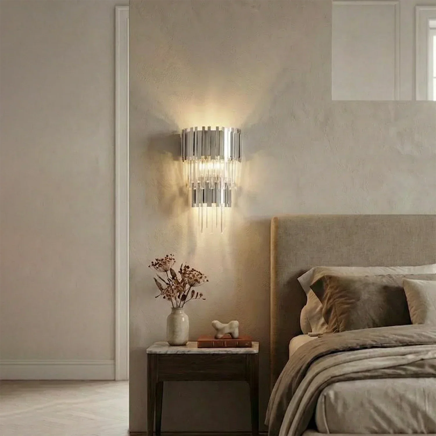 Art Deco Crystal Wall Sconce Gold Chrome – Empire Style E12 Dimmable Wall Light