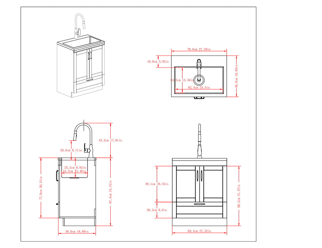 Reed Deluxe 28" Laundry Cabinet with Pull-Out Faucet and Stainless Steel Sink
