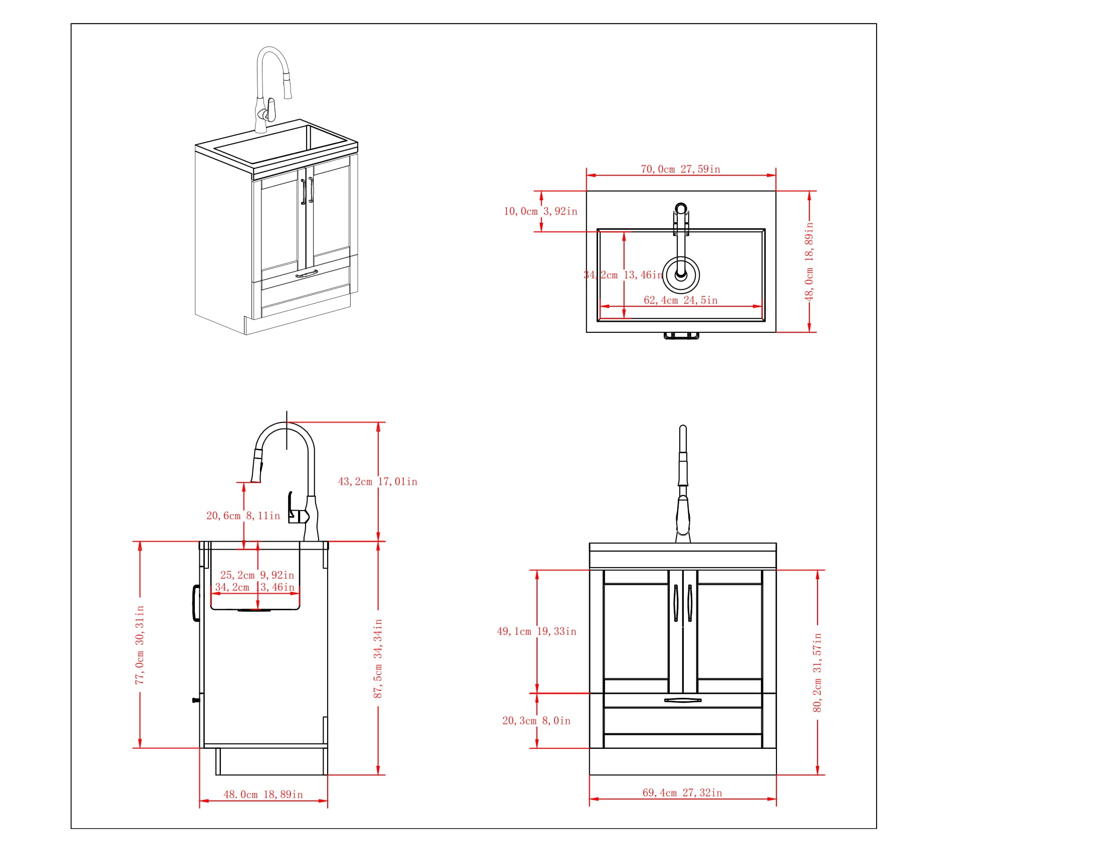 Reed Deluxe 28" Laundry Cabinet with Pull-Out Faucet and Stainless Steel Sink