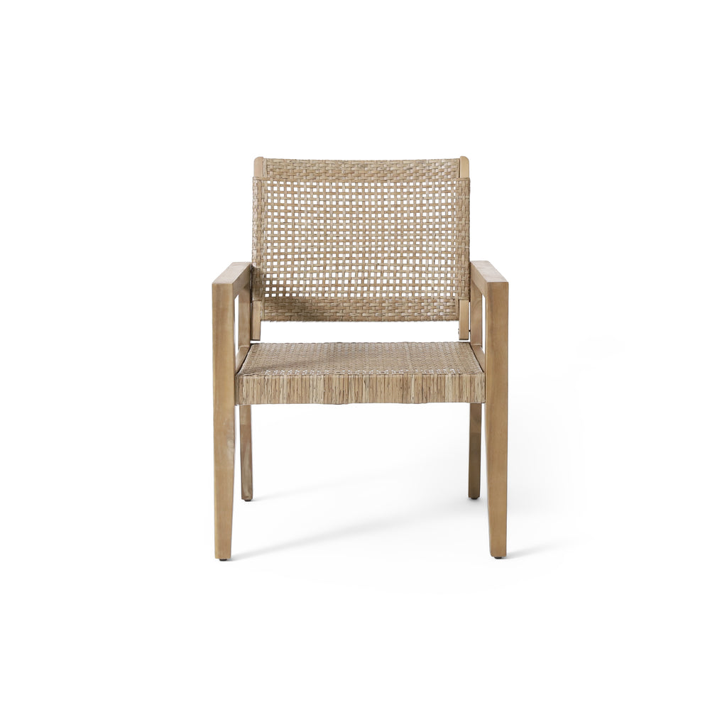Outdoor Wicker and Acacia Wood Club Chairs, Set of 2