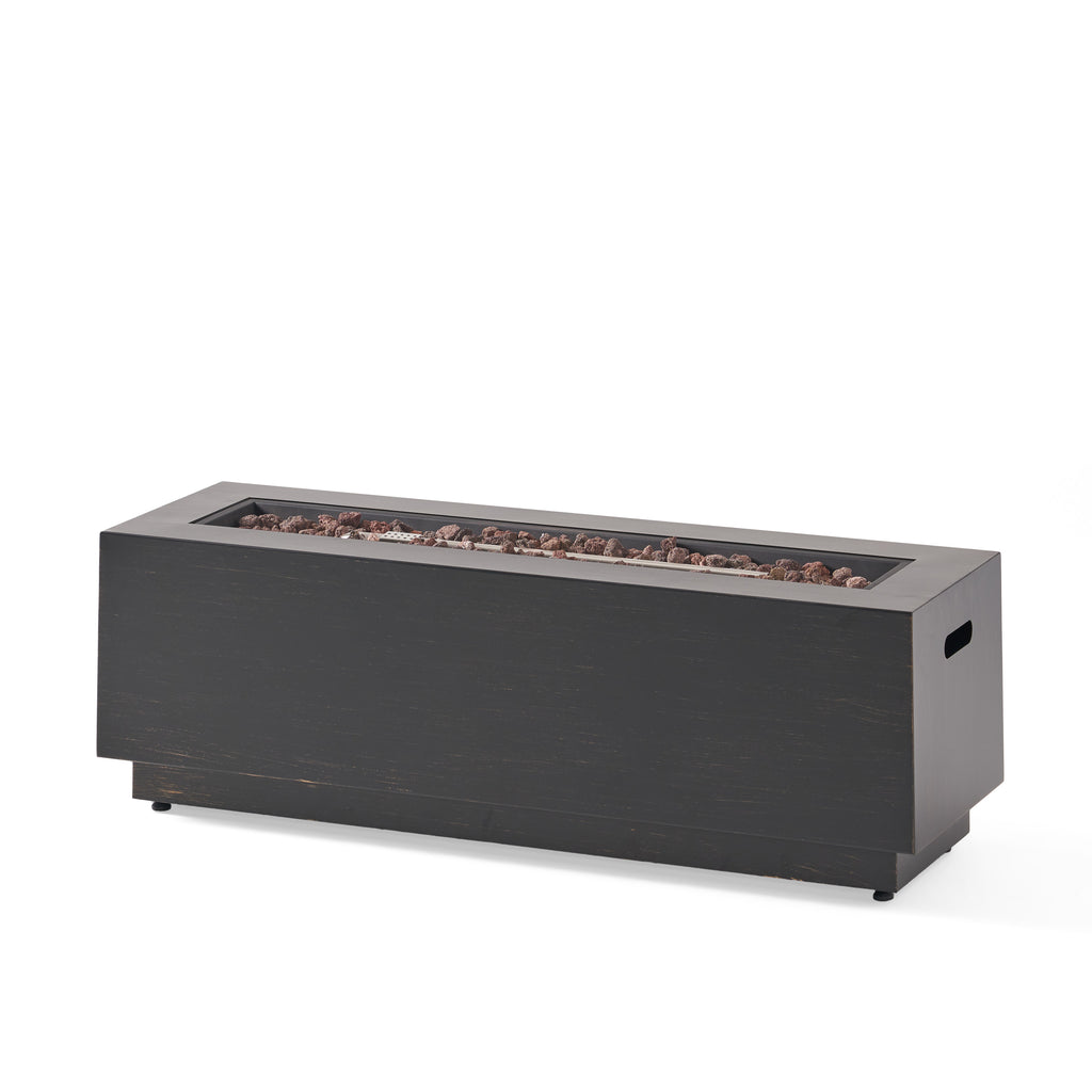 48" Outdoor 50,000 BTU Rectangular Iron Propane Fire Pit, Dark