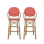 Outdoor Wicker and Aluminum 29.5" French Barstools, Set of 2