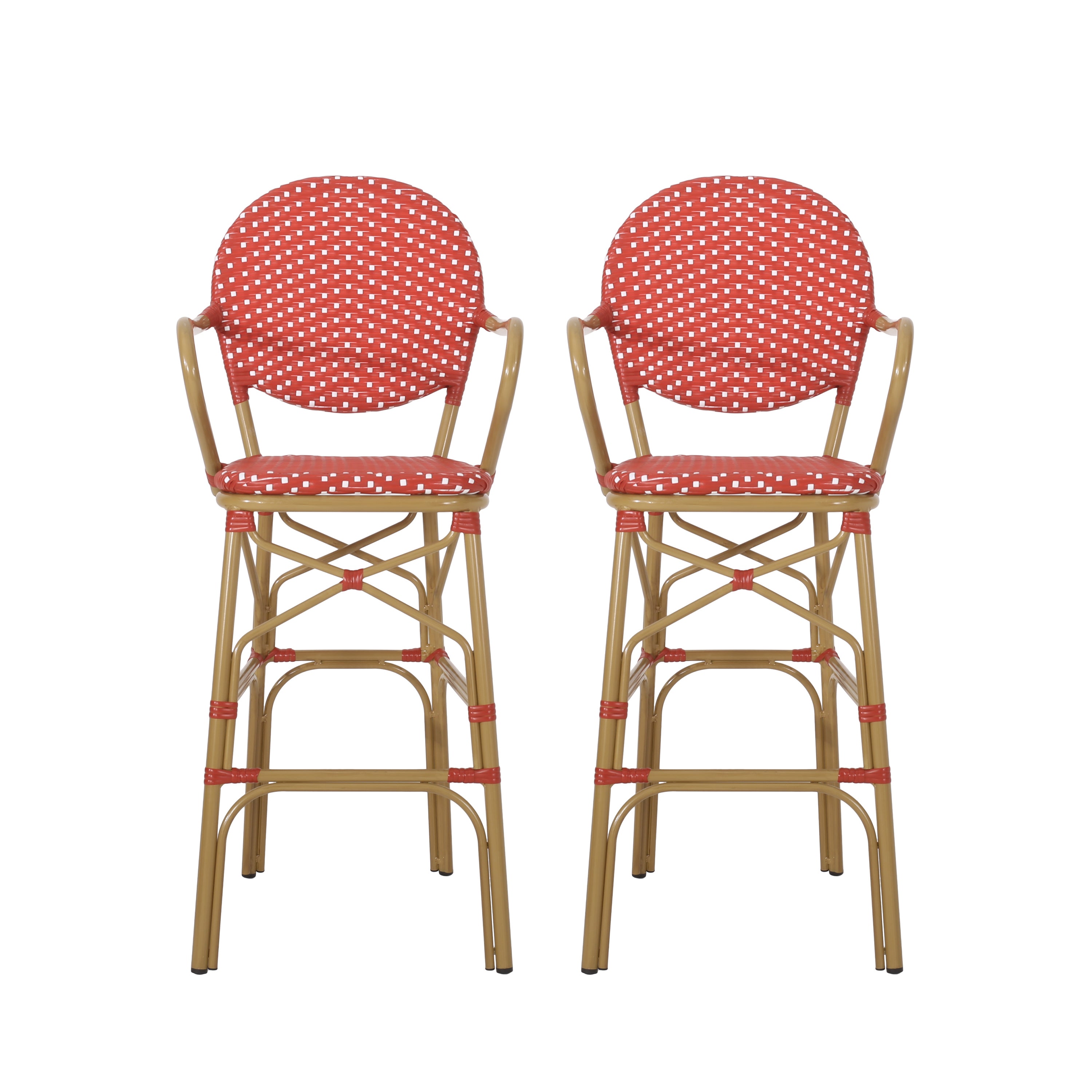 Outdoor Wicker and Aluminum 29.5" French Barstools, Set of 2