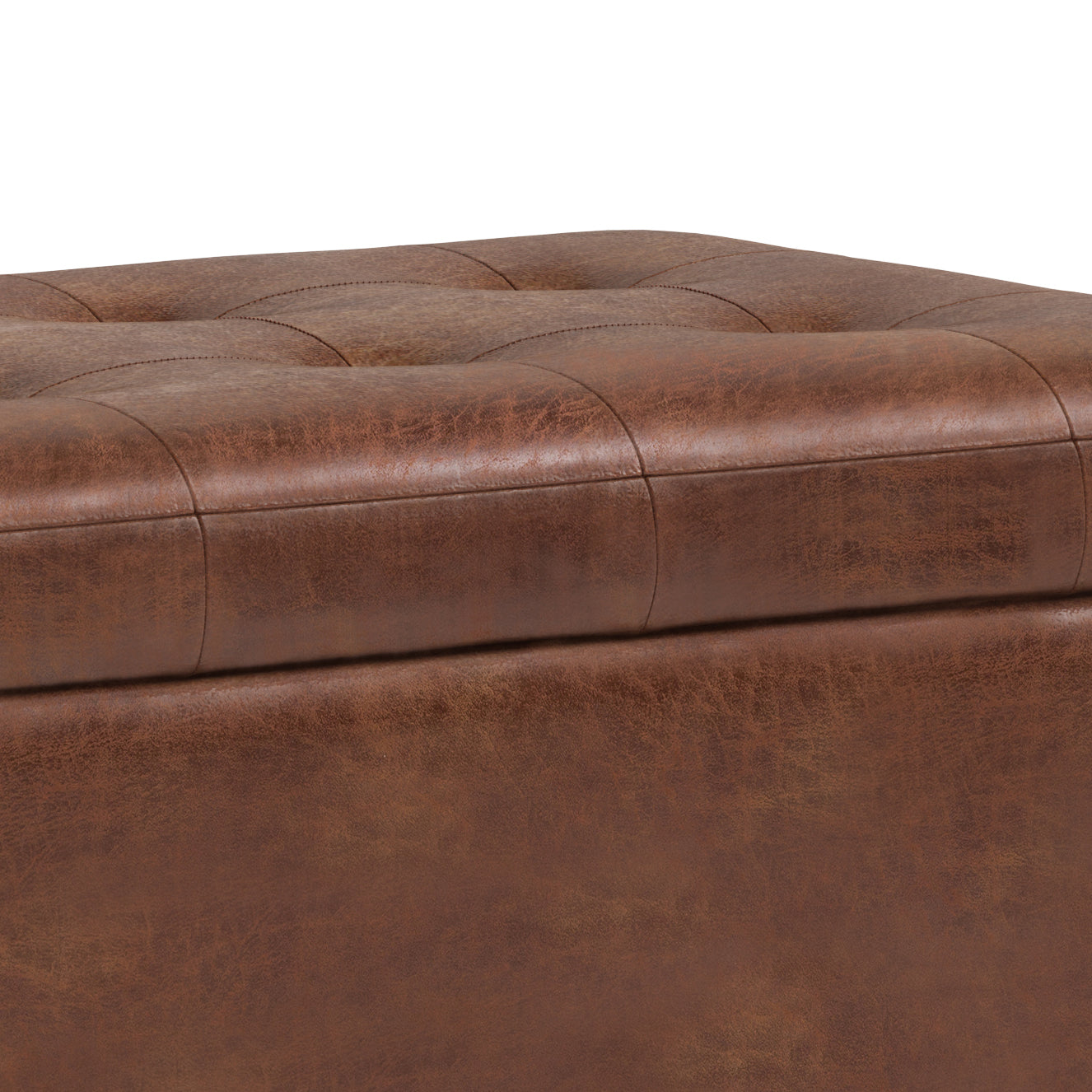 Cosmopolitan 34 Inch Wide Storage Ottoman in Distressed Saddle