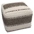 Grady 18 Inch Wide Square Pouf in Brown/Natural Handloom Wool and Cotton