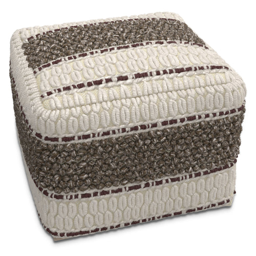 Grady 18 Inch Wide Square Pouf in Brown/Natural Handloom Wool and Cotton