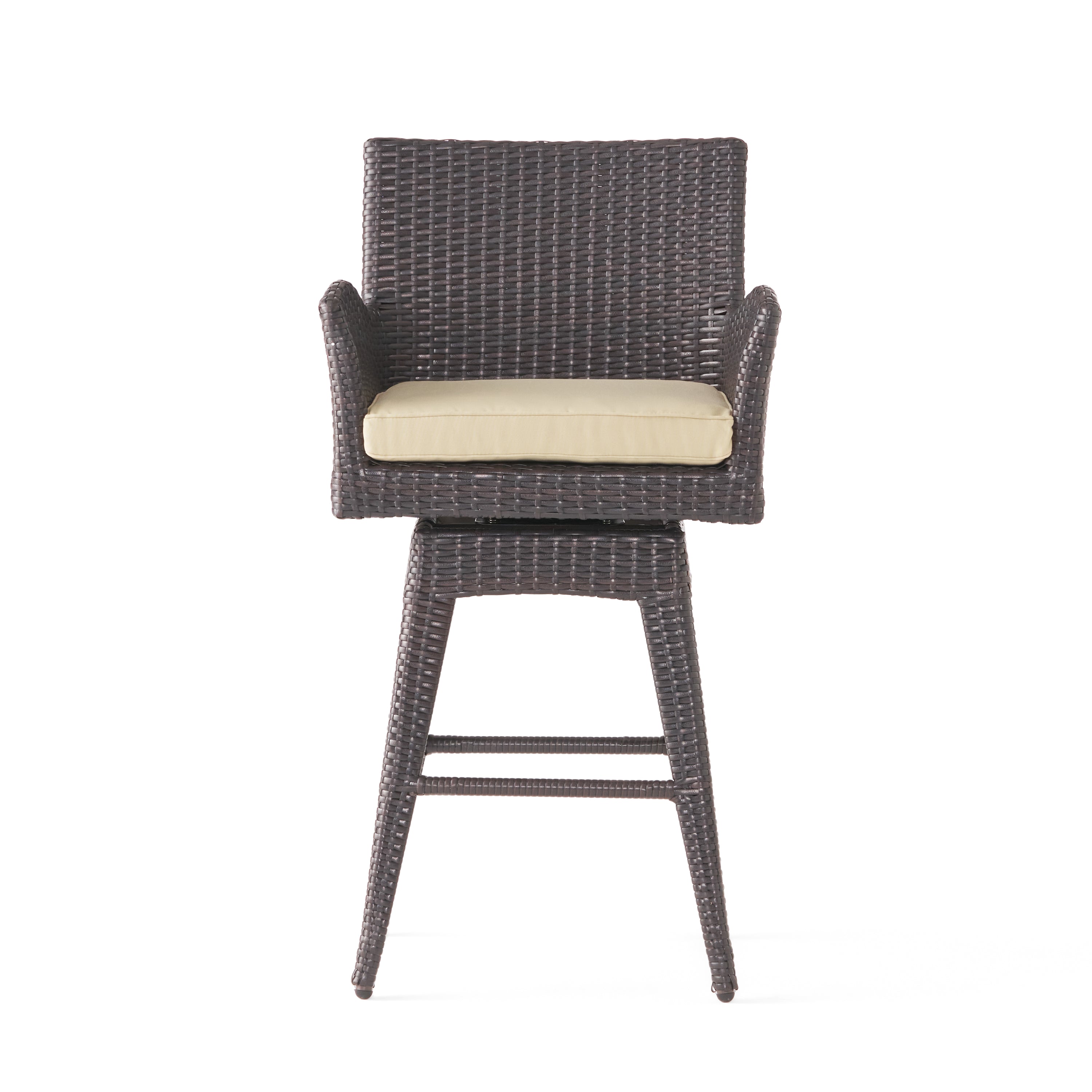 Modern Outdoor Multi-Brown Wicker Swivel Barstool with Tapered Legs