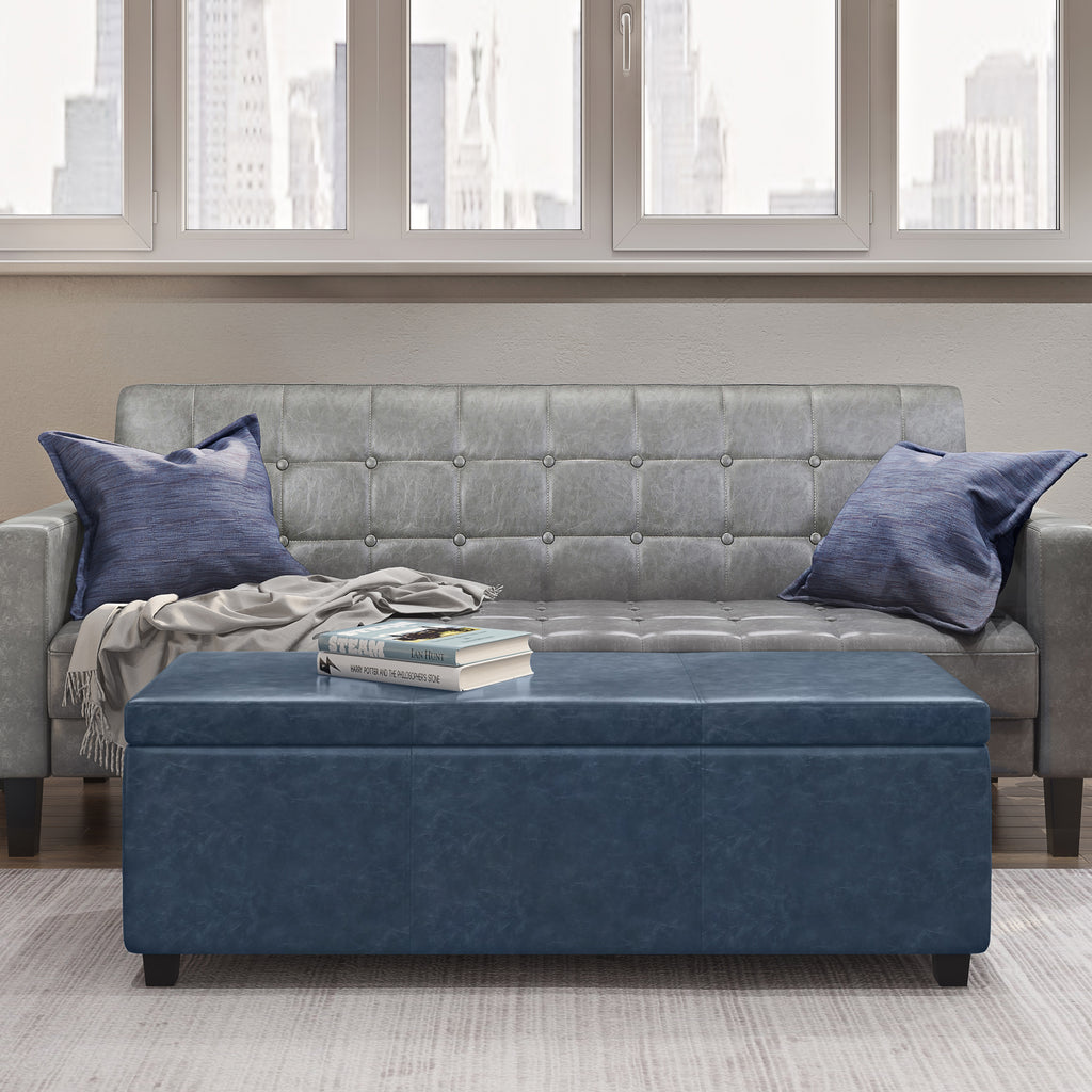 Avalon 48 Inch Wide Storage Ottoman Bench in Denim