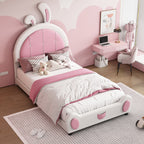 Twin Size Upholstered Platform Bed With Rabbit Shaped Headboard