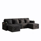U Shaped Plush Corduroy Sectional Sleeper Sofa