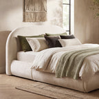 Archie Puffy Grounded Upholstered Platform Bed Queen, Oatmeal Light