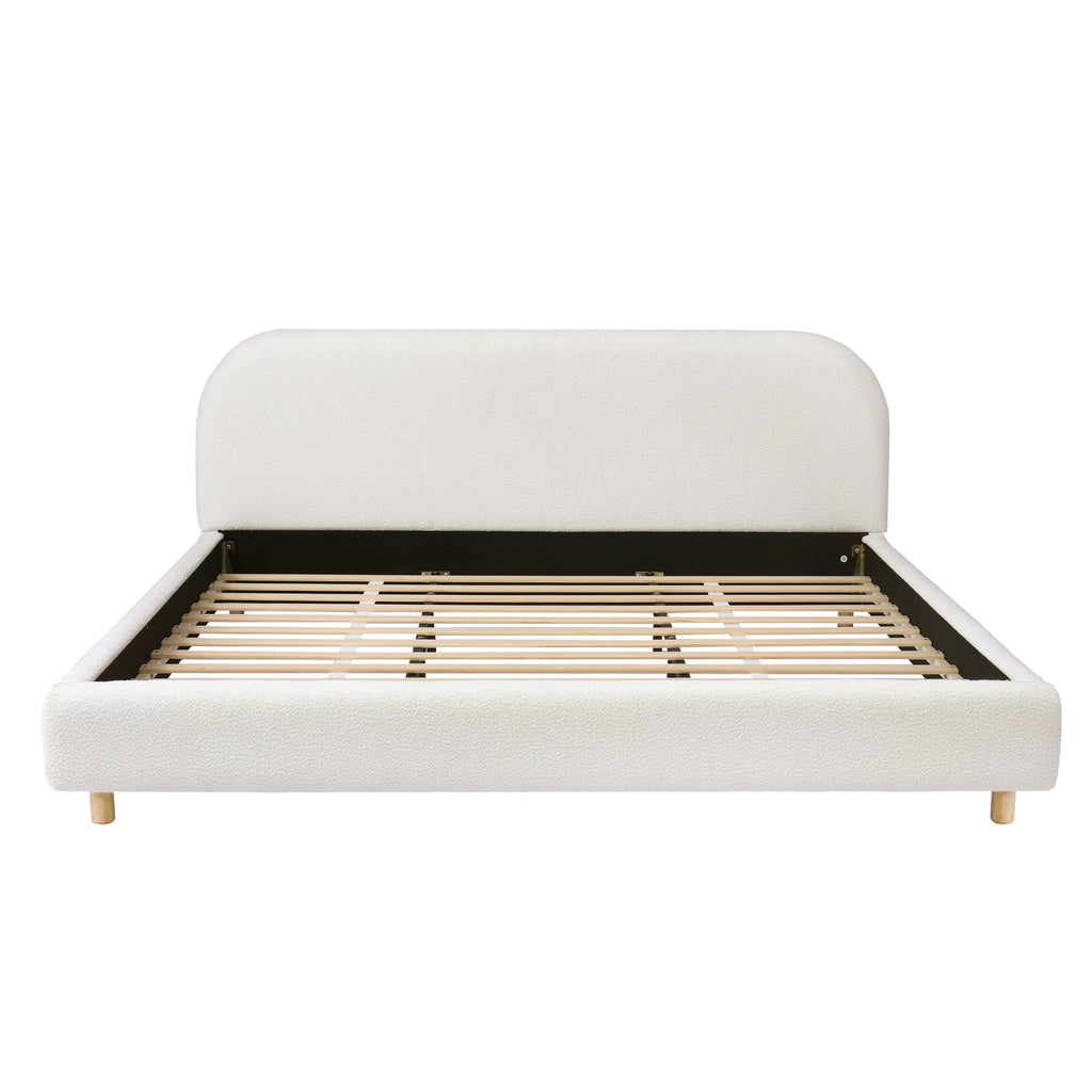 California King Size Upholstered Bed With Boucle Fabric