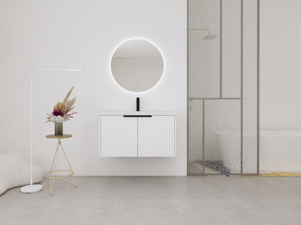 36" Wall Mounted Bathroom Vanity with Resin Sink & 2 Soft-Close Doors