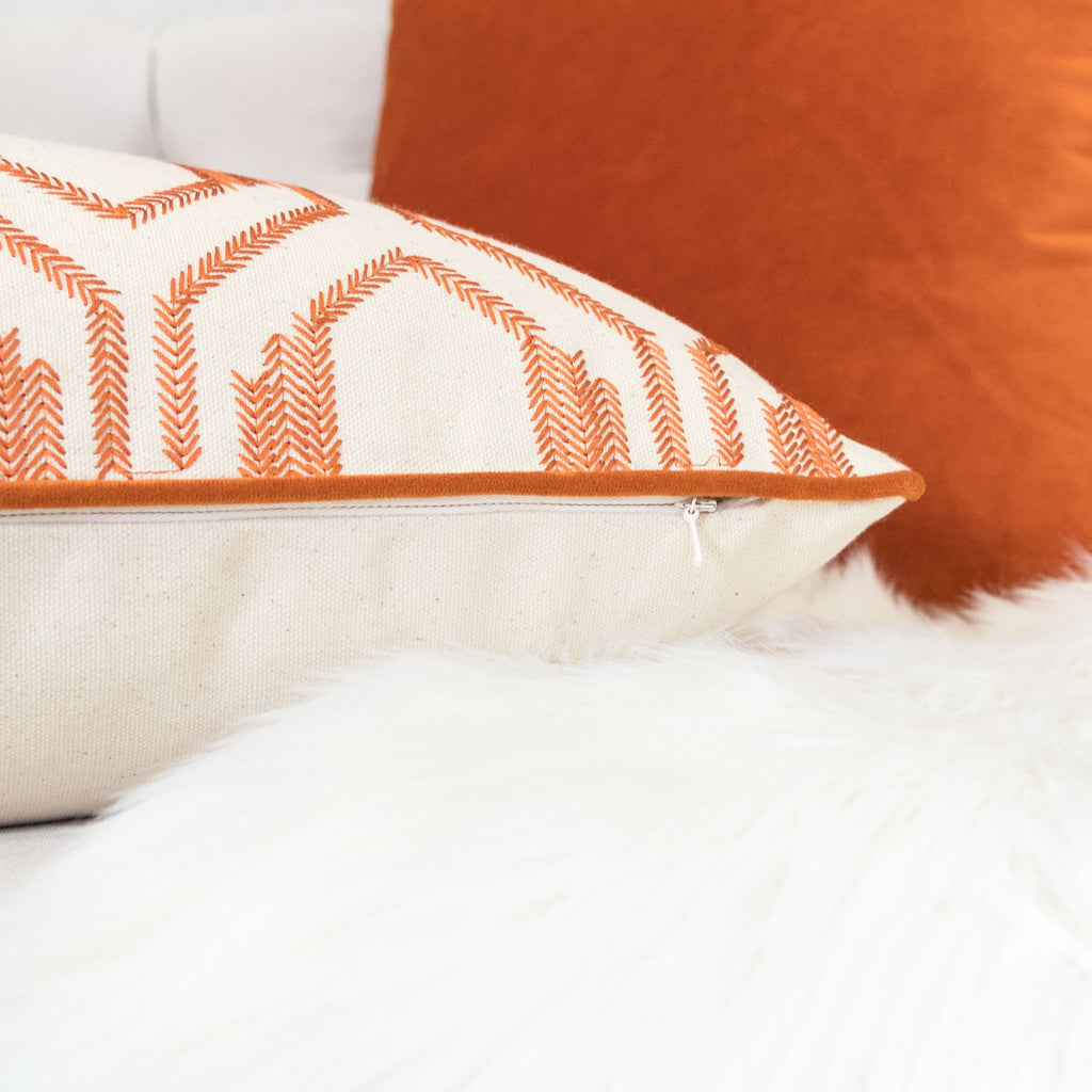 Geometric Embroidered Cotton Throw Pillow
