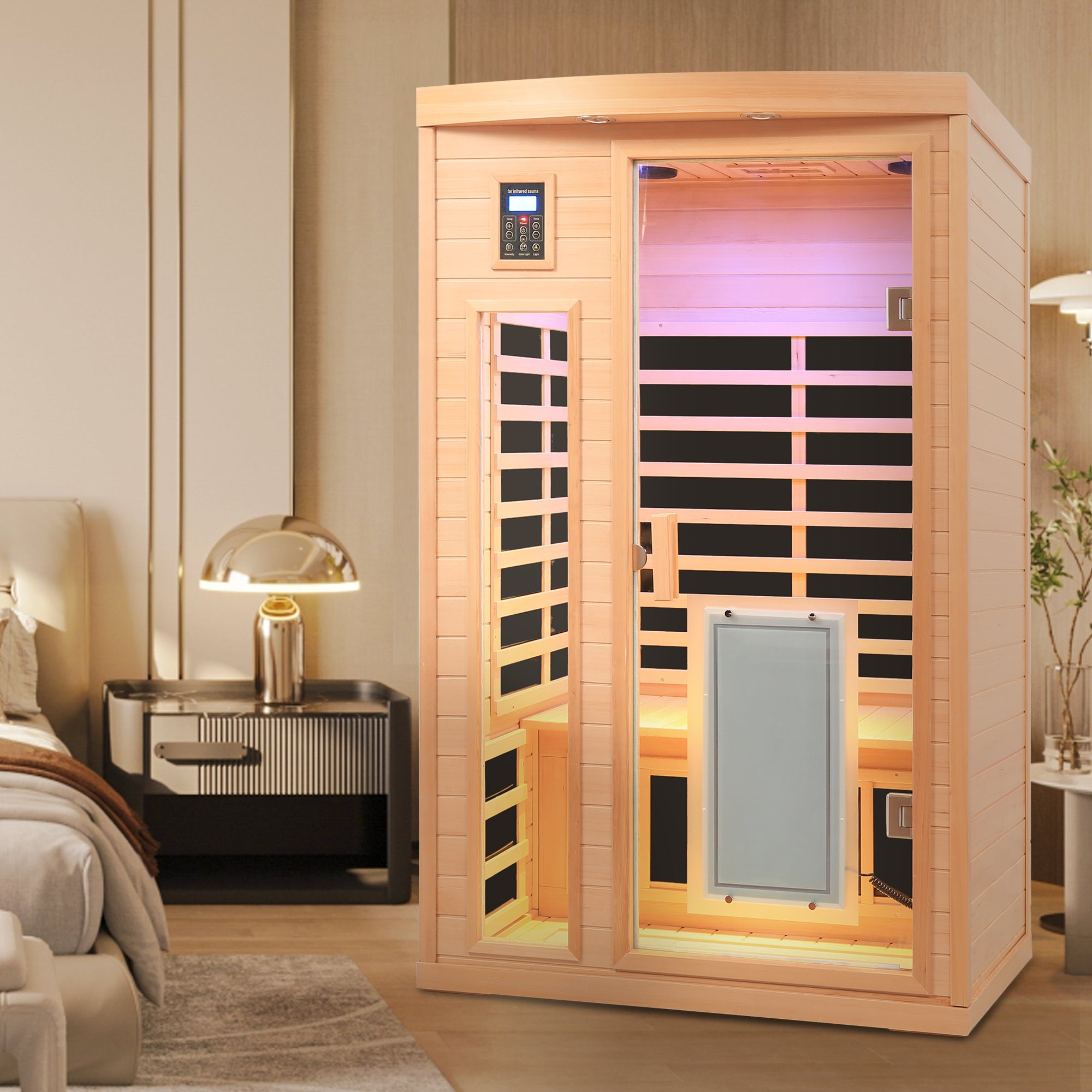 Low EMF Hemlock Wood Far-Infrared Indoor Two Person Sauna Room
