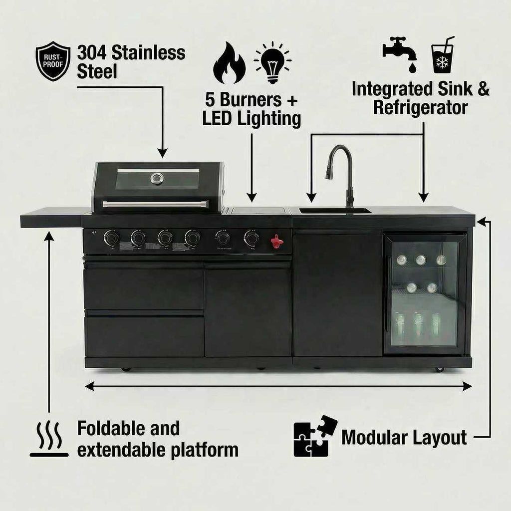 84-Inch Deluxe Stainless Steel Gas Outdoor Kitchen Barbecue Grill