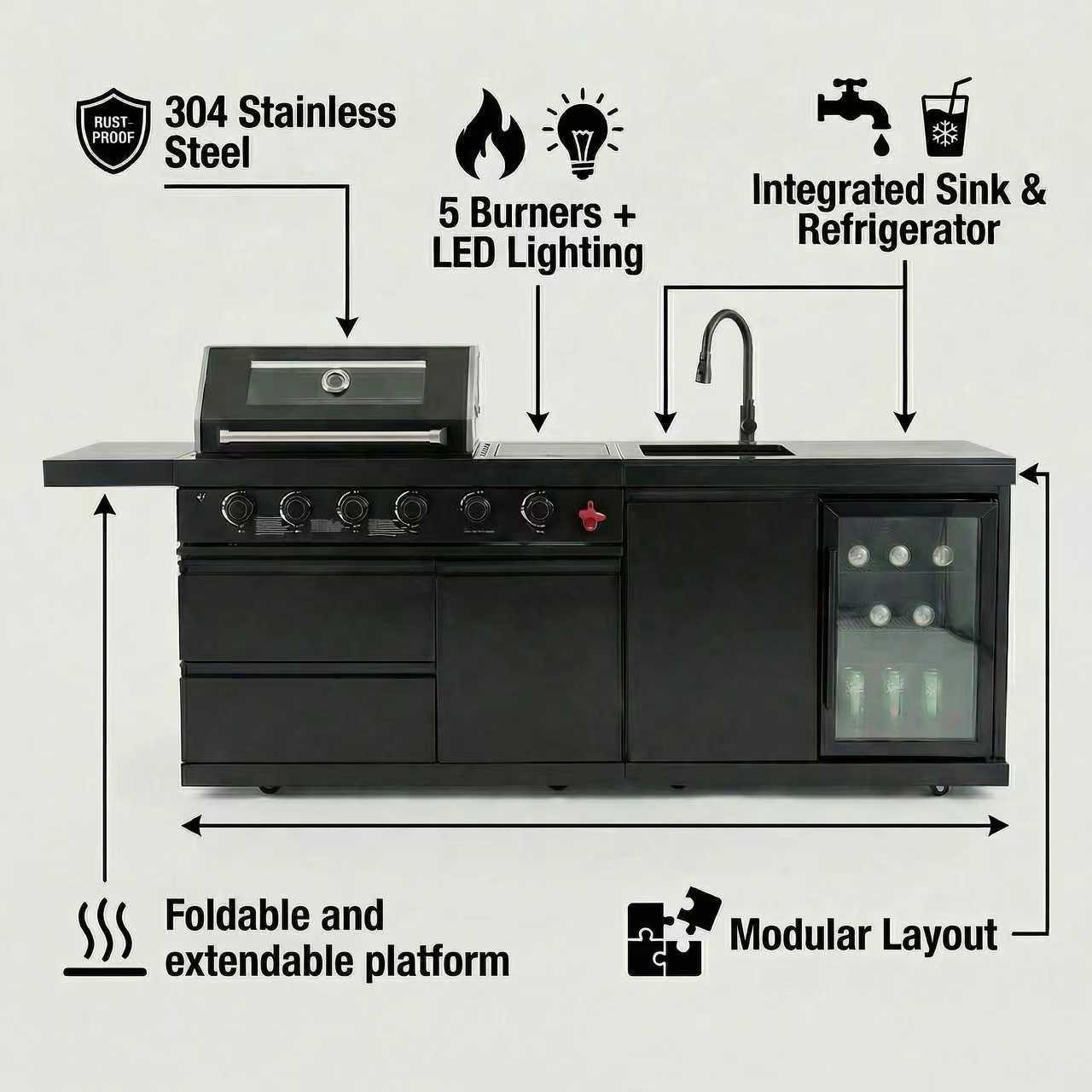 84-Inch Deluxe Stainless Steel Gas Outdoor Kitchen Barbecue Grill