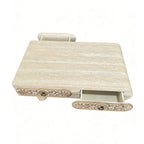 Rounded Edge Coffee Table with Flower Pattern Solid Wood Drawer