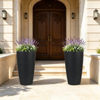 Set of 2 Faux Rattan Tall Planters