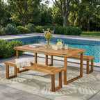 3Pcs Outdoor Acacia Wood Dining Set, Sandblast