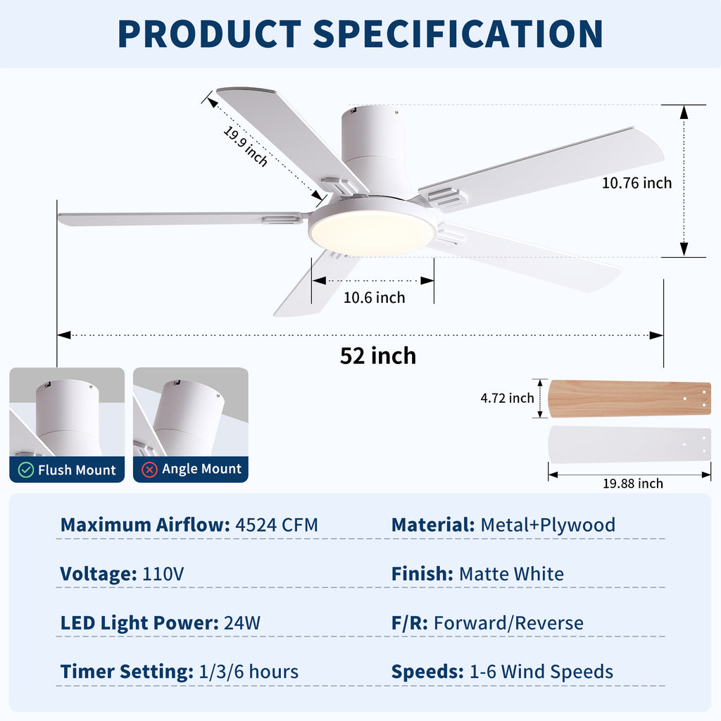 52 Inch Modern Ceiling Fan